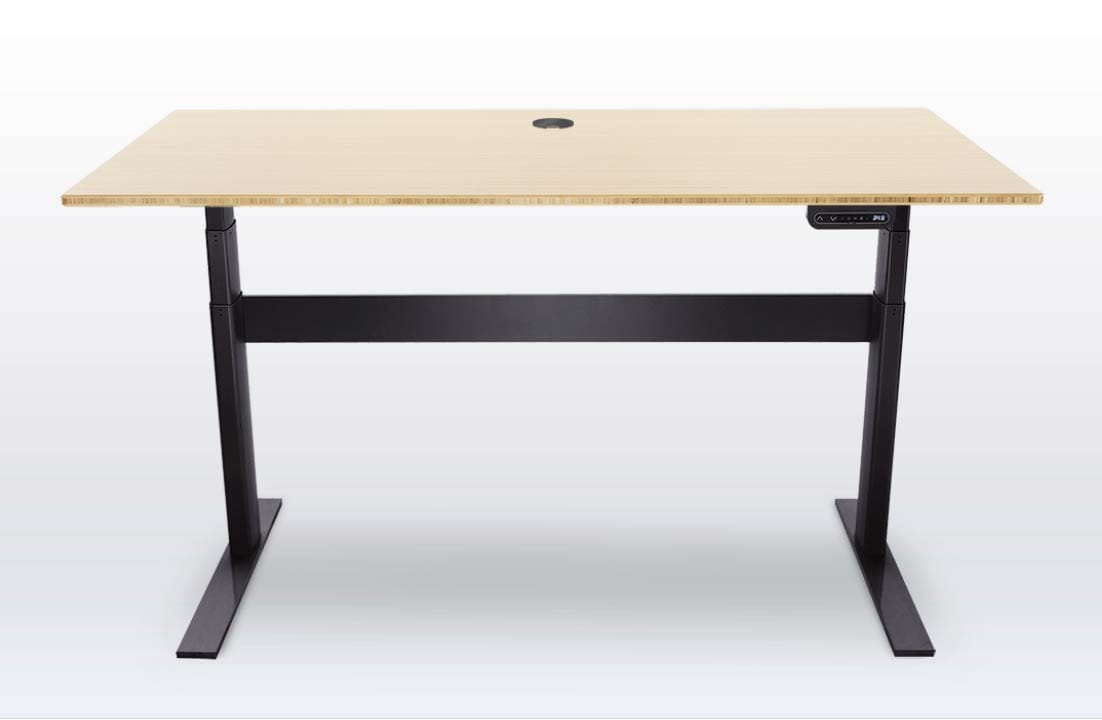 light brown desk with black legs