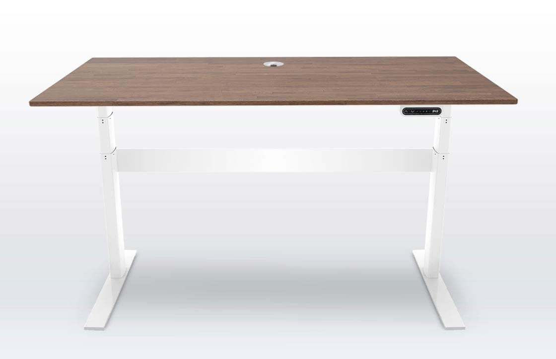 small brown desk with white legs