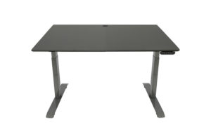 small black desk with steel frame